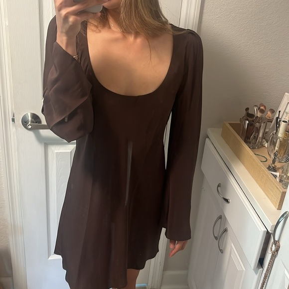 Stone Cold Fox Silk Mini Slip Dress - Cocoa - Picture 3 of 6